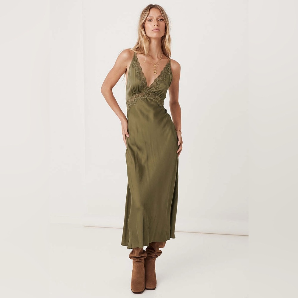 SPELL Budoir Slip Dress in Olive $289.00